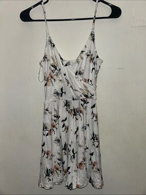 Ivy & Main  White Floral Wrap Mini shorts  Dress with Pink and Blue Blooms